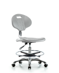 Class 10 Erie Polyurethane Clean Room Chair - Medium Bench Height with Chrome Foot Ring & Casters in Gray Polyurethane CLR-TPMBCH-CR-A0-CF-CC-GRY