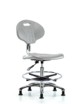 Class 10 Erie Polyurethane Clean Room Chair - Medium Bench Height with Chrome Foot Ring & Stationary Glides in Gray Polyurethane CLR-TPMBCH-CR-A0-CF-RG-GRY