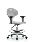 Class 10 Erie Polyurethane Clean Room Chair - Medium Bench Height with Adjustable Arms, Chrome Foot Ring, & Casters in Gray Polyurethane CLR-TPMBCH-CR-A1-CF-CC-GRY