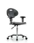 Class 10 Erie Polyurethane Clean Room Chair - Medium Bench Height with Adjustable Arms & Casters in Black Polyurethane CLR-TPMBCH-CR-A1-NF-CC-BLK