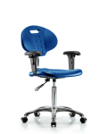 Class 10 Erie Polyurethane Clean Room Chair - Medium Bench Height with Adjustable Arms & Casters in Blue Polyurethane CLR-TPMBCH-CR-A1-NF-CC-BLU