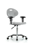 Class 10 Erie Polyurethane Clean Room Chair - Medium Bench Height with Adjustable Arms & Casters in Gray Polyurethane CLR-TPMBCH-CR-A1-NF-CC-GRY