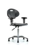 Class 10 Erie Polyurethane Clean Room Chair - Medium Bench Height with Adjustable Arms & Stationary Glides in Black Polyurethane CLR-TPMBCH-CR-A1-NF-RG-BLK