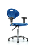 Class 10 Erie Polyurethane Clean Room Chair - Medium Bench Height with Adjustable Arms & Stationary Glides in Blue Polyurethane CLR-TPMBCH-CR-A1-NF-RG-BLU