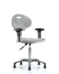Class 10 Erie Polyurethane Clean Room Chair - Medium Bench Height with Adjustable Arms & Stationary Glides in Gray Polyurethane CLR-TPMBCH-CR-A1-NF-RG-GRY