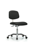Class 10 Clean Room Vinyl Chair Chrome - Desk Height with Casters in Black Trailblazer Vinyl CLR-VDHCH-CR-CC-8540