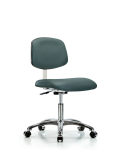 Class 10 Clean Room Vinyl Chair Chrome - Desk Height with Casters in Colonial Blue Trailblazer Vinyl CLR-VDHCH-CR-CC-8546
