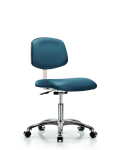 Class 10 Clean Room Vinyl Chair Chrome - Desk Height with Casters in Marine Blue Supernova Vinyl CLR-VDHCH-CR-CC-8801