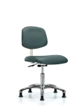 Class 10 Clean Room Vinyl Chair Chrome - Desk Height with Stationary Glides in Colonial Blue Trailblazer Vinyl CLR-VDHCH-CR-RG-8546