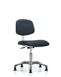 Class 10 Clean Room Vinyl Chair Chrome - Desk Height with Stationary Glides in Imperial Blue Trailblazer Vinyl CLR-VDHCH-CR-RG-8582