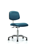 Class 10 Clean Room Vinyl Chair Chrome - Desk Height with Stationary Glides in Marine Blue Supernova Vinyl CLR-VDHCH-CR-RG-8801