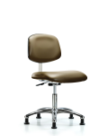 Class 10 Clean Room Vinyl Chair Chrome - Desk Height with Stationary Glides in Taupe Supernova Vinyl CLR-VDHCH-CR-RG-8809