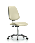 Class 10 Clean Room Vinyl Chair Chrome - Desk Height with Medium Back & Casters in Adobe White Trailblazer Vinyl CLR-VDHCH-MB-CR-CC-8501