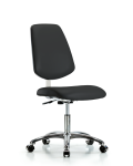Class 10 Clean Room Vinyl Chair Chrome - Desk Height with Medium Back & Casters in Black Trailblazer Vinyl CLR-VDHCH-MB-CR-CC-8540