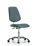 Class 10 Clean Room Vinyl Chair Chrome - Desk Height with Medium Back & Casters in Colonial Blue Trailblazer Vinyl CLR-VDHCH-MB-CR-CC-8546