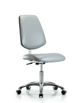 Class 10 Clean Room Vinyl Chair Chrome - Desk Height with Medium Back & Casters in Dove Trailblazer Vinyl CLR-VDHCH-MB-CR-CC-8567