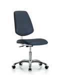 Class 10 Clean Room Vinyl Chair Chrome - Desk Height with Medium Back & Casters in Imperial Blue Trailblazer Vinyl CLR-VDHCH-MB-CR-CC-8582