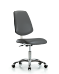 Class 10 Clean Room Vinyl Chair Chrome - Desk Height with Medium Back & Casters in Carbon Supernova Vinyl CLR-VDHCH-MB-CR-CC-8823