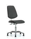 Class 10 Clean Room Vinyl Chair Chrome - Desk Height with Medium Back & Stationary Glides in Charcoal Trailblazer Vinyl CLR-VDHCH-MB-CR-RG-8605