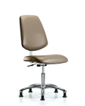 Class 10 Clean Room Vinyl Chair Chrome - Desk Height with Medium Back & Stationary Glides in Taupe Supernova Vinyl CLR-VDHCH-MB-CR-RG-8809