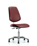 Class 10 Clean Room Vinyl Chair Chrome - Desk Height with Medium Back & Stationary Glides in Borscht Supernova Vinyl CLR-VDHCH-MB-CR-RG-8815