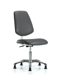 Class 10 Clean Room Vinyl Chair Chrome - Desk Height with Medium Back & Stationary Glides in Carbon Supernova Vinyl CLR-VDHCH-MB-CR-RG-8823