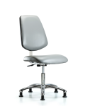 Class 10 Clean Room Vinyl Chair Chrome - Desk Height with Medium Back & Stationary Glides in Sterling Supernova Vinyl CLR-VDHCH-MB-CR-RG-8840