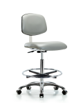 Class 10 Clean Room Vinyl Chair Chrome - High Bench Height with Chrome Foot Ring & Casters in Dove Trailblazer Vinyl CLR-VHBCH-CR-CF-CC-8567