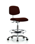 Class 10 Clean Room Vinyl Chair Chrome - High Bench Height with Chrome Foot Ring & Casters in Burgundy Trailblazer Vinyl CLR-VHBCH-CR-CF-CC-8569