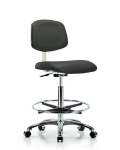 Class 10 Clean Room Vinyl Chair Chrome - High Bench Height with Chrome Foot Ring & Casters in Charcoal Trailblazer Vinyl CLR-VHBCH-CR-CF-CC-8605