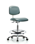 Class 10 Clean Room Vinyl Chair Chrome - High Bench Height with Chrome Foot Ring & Casters in Storm Supernova Vinyl CLR-VHBCH-CR-CF-CC-8822