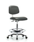 Class 10 Clean Room Vinyl Chair Chrome - High Bench Height with Chrome Foot Ring & Casters in Carbon Supernova Vinyl CLR-VHBCH-CR-CF-CC-8823