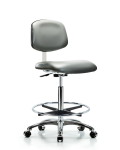 Class 10 Clean Room Vinyl Chair Chrome - High Bench Height with Chrome Foot Ring & Casters in Sterling Supernova Vinyl CLR-VHBCH-CR-CF-CC-8840