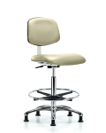 Class 10 Clean Room Vinyl Chair Chrome - High Bench Height with Chrome Foot Ring & Stationary Glides in Adobe White Trailblazer Vinyl CLR-VHBCH-CR-CF-RG-8501