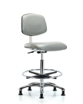 Class 10 Clean Room Vinyl Chair Chrome - High Bench Height with Chrome Foot Ring & Stationary Glides in Dove Trailblazer Vinyl CLR-VHBCH-CR-CF-RG-8567