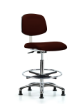 Class 10 Clean Room Vinyl Chair Chrome - High Bench Height with Chrome Foot Ring & Stationary Glides in Burgundy Trailblazer Vinyl CLR-VHBCH-CR-CF-RG-8569