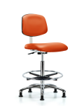 Class 10 Clean Room Vinyl Chair Chrome - High Bench Height with Chrome Foot Ring & Stationary Glides in Orange Kist Trailblazer Vinyl CLR-VHBCH-CR-CF-RG-8613