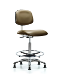 Class 10 Clean Room Vinyl Chair Chrome - High Bench Height with Chrome Foot Ring & Stationary Glides in Taupe Supernova Vinyl CLR-VHBCH-CR-CF-RG-8809
