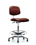 Class 10 Clean Room Vinyl Chair Chrome - High Bench Height with Chrome Foot Ring & Stationary Glides in Borscht Supernova Vinyl CLR-VHBCH-CR-CF-RG-8815