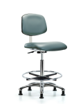 Class 10 Clean Room Vinyl Chair Chrome - High Bench Height with Chrome Foot Ring & Stationary Glides in Storm Supernova Vinyl CLR-VHBCH-CR-CF-RG-8822