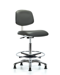 Class 10 Clean Room Vinyl Chair Chrome - High Bench Height with Chrome Foot Ring & Stationary Glides in Carbon Supernova Vinyl CLR-VHBCH-CR-CF-RG-8823