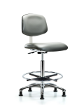 Class 10 Clean Room Vinyl Chair Chrome - High Bench Height with Chrome Foot Ring & Stationary Glides in Sterling Supernova Vinyl CLR-VHBCH-CR-CF-RG-8840