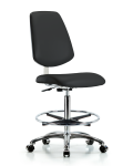 Class 10 Clean Room Vinyl Chair Chrome - High Bench Height with Medium Back, Chrome Foot Ring, & Casters in Black Trailblazer Vinyl CLR-VHBCH-MB-CR-CF-CC-8540