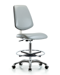 Class 10 Clean Room Vinyl Chair Chrome - High Bench Height with Medium Back, Chrome Foot Ring, & Casters in Dove Trailblazer Vinyl CLR-VHBCH-MB-CR-CF-CC-8567