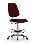 Class 10 Clean Room Vinyl Chair Chrome - High Bench Height with Medium Back, Chrome Foot Ring, & Casters in Burgundy Trailblazer Vinyl CLR-VHBCH-MB-CR-CF-CC-8569