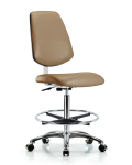 Class 10 Clean Room Vinyl Chair Chrome - High Bench Height with Medium Back, Chrome Foot Ring, & Casters in Taupe Trailblazer Vinyl CLR-VHBCH-MB-CR-CF-CC-8584
