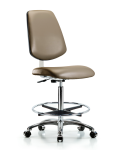Class 10 Clean Room Vinyl Chair Chrome - High Bench Height with Medium Back, Chrome Foot Ring, & Casters in Taupe Supernova Vinyl CLR-VHBCH-MB-CR-CF-CC-8809