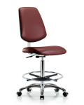 Class 10 Clean Room Vinyl Chair Chrome - High Bench Height with Medium Back, Chrome Foot Ring, & Casters in Borscht Supernova Vinyl CLR-VHBCH-MB-CR-CF-CC-8815