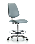 Class 10 Clean Room Vinyl Chair Chrome - High Bench Height with Medium Back, Chrome Foot Ring, & Casters in Storm Supernova Vinyl CLR-VHBCH-MB-CR-CF-CC-8822