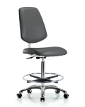Class 10 Clean Room Vinyl Chair Chrome - High Bench Height with Medium Back, Chrome Foot Ring, & Casters in Carbon Supernova Vinyl CLR-VHBCH-MB-CR-CF-CC-8823